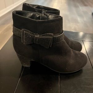 Dressy black suede kids boot with a small heel